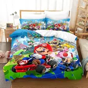v2891 Bed Sheets Game Super Mario King Size Bedding Sets Anime Cosplay Cute Bed Quilt Covers Pillowcases Bedroom Duvet Cover Sets 3-Piece Bedding Set
