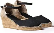 [TONI PONS] CALDES Vegan Women's Linen Wedge Espadrille, Black, 6 AU