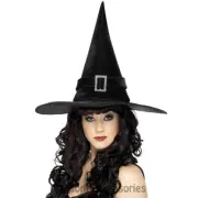 A950 Witch Hat Black Diamante Buckle Witches Halloween Costume Accessory