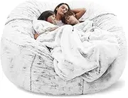 LASOUK Giant Fur Bean Bag Chair Cover (No Filler) for Adults/Teens, Big Round Soft Fluffy Faux Fur Bean Bag Lazy - Machine Washable, Big Size Beanbag Cover,Snow Grey,6FT