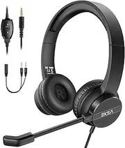 EKSA Wired Headset with Microphone, On Ear Computer Headsets 3.5mm Jack with Volume & Mic Mute Button, Lightweight Noise Cancelling Headphones for PC Laptop Call Center Work Office Skype