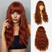 Auburn Wig with Bangs Long Wavy Wigs for Women Synthetic Wig with Bangs Heat ...