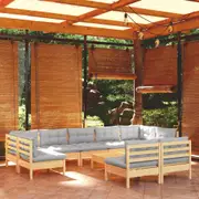 10 Piece Garden Lounge Set with Grey Cushions Solid Pinewood vidaXL