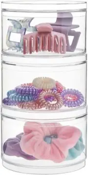STORi Bella Stackable Clear Plastic Container (Set of 3) Round Vanity