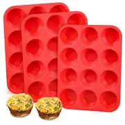 Silicone Muffin Pan Regular 12-Cup Cupcake Pan for Baking 3-Pack Nonstick