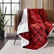 Eddie Bauer - Throw Blanket, Reversible Sherpa Fleece Bedding, Home Decor for All Seasons (Bunkhouse Plaid Red, Throw)