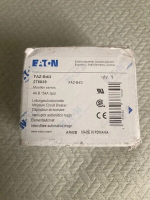 Eaton FAZ-B4/3 / 278839 Miniature Circuit Breaker (MCB) 4A 3 Pole New in Box