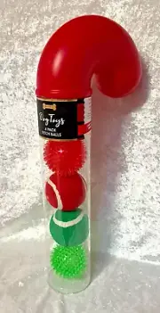 Dog Candy Cane With 4 Fetch Balls - New