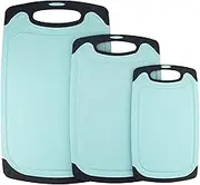 Cutting Board for Kitchen (Set of 3), BPA Free Food Safe Wheat Straw PP Material, 3 Piece Chopping Boards Set, Dishwasher Safe, Juice Groove Non-Slip Design with Easy Grip Handle (Blue)
