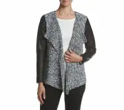 New Jones New York Small S Shimmer Tweed Drape Front Scuba Bomber Blazer Jacket