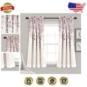 Purple & Gray Floral Light Filtering Curtain Panels - Set of 2 for Living Rooms