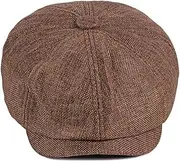 [Kangqifen] Men Newsboy Hat 8 Panel Imitation Linen Gatsby Ivy Flat Cap Elastic Adjustment