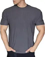 [TrndTrsure] Mens Mock Turtleneck Short Sleeve Slim Fit Stretchy Muscle Shirts Lightweight Round Neck Athletic T Shirts