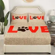 Cute Dogs Paw Print Kids Fitted Sheet Queen Size,Kawayi Animals Pets Lovely B...