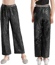 [iiniim] Girls Sparkle Wide Leg Bell-Bottoms Hip Hop Jazz Dance Pants Sequin Flared Trousers for Stage Performance