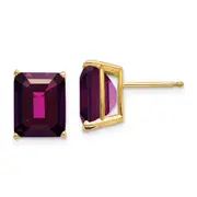 14k Yellow Gold 10x8mm Emerald Cut Rhodolite Garnet earring