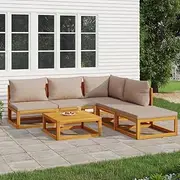6 Piece Garden Lounge Set with Taupe Cushions Solid Wood Patio Bar Sets