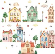 SUPERDANT Garden House Wall Stickers Watercolor House Wall Decals Tree Grass Vinyl Art Stickers Birds Clouds Wall Decals House Decor for Bedroom Nursery Living Room Playroom