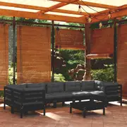 8 Piece Garden Lounge Set with Cushions Black Pinewood vidaXL