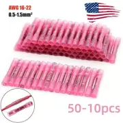 50-10x 18-22AWG Red Wire Butt Connectors Heat Shrink Splice Terminals Waterproof
