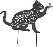 Black Cat Decorations Metal Garden Yard Art Decor, Metal Cat Statues Cat Silhouette Stakes Cat Decorative Garden Stakes Outdoor Animal Decorative Stakes