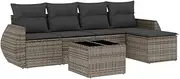 vidaXL Garden Sofa Set - 6 Piece Modular Grey PE Rattan Outdoor Lounge with Cushions and Storage for Patio/Terrace/Backyard
