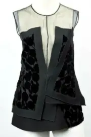 New Designer JIL SANDER Black Sheer/Velvet Pattern Silk/Wool Top 36 $2760. ITALY