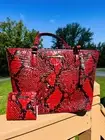 NWT-Brahmin Asher Lipstick Melbourne Tote-Croc Embossed Leather-Red WITH WALLET