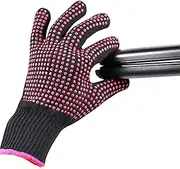 Heat Resistant Gloves for Hair Styling, Curling Iron, Flat Iron and Curling Wand, Black, Pink Edge