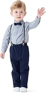 [famuka] Toddler Boy Suspender Suit Set Baby Wedding Outfit