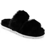 NEW Dolce Vita US 8 Puff Faux Fur Two Strap Slide Slipper Sandal Fuzzy Comfort