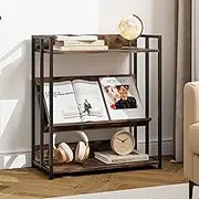 Giantex 3-Tier Bookshelf, Industrial Corner Storage Shelf with Adjustable Shelves & Metal Frame Anti-Toppling Device, DIY Shelving Unit Display Rack for Study Living Room Kitchen, Rustic Brown