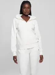GUESS Women's White Olympe Hoodie Jacket Size: Medium, Elastane