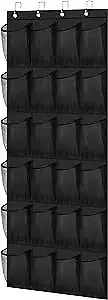 Over the Door Shoe Rack for Door with 24 Large Mesh Pockets Size 13 all black