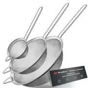 Fine Mesh Strainer Set of 3, Stainless Steel Wire Strainers for Kitchen, Mult...