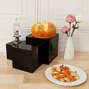 Black Acrylic Cube Display Organiser Buffet Riser Box Smooth Surface Stackable Acrylic Cube Cake Display Riser With Hollow Bottom for Cupcake Candy Brunch Dessert Collectible Jewelry
