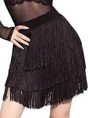 [FEOYA] Women's Fringe Dance Skirt Latin Tango Salsa Ballroom Tassel Skirt Sexy Mini Shorts Skirt Multilayer Wrap Skirt