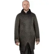 Blackened Butted Chainmail Hauberk Medieval Chain mail Armor Shirt Crusader LARP
