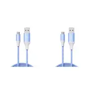 2x Laser LED USB-A to USB-C Charging Cable Cord 1m For Apple iPhone/Samsung Bue