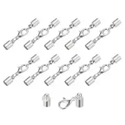 10Sets 5mm Leather Cord End Caps with Lobster Claw Clasps, Silver Tone