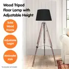 Sarantino Solid Wood Tripod Floor Lamp Adjustable Height Stand Black Round Shade