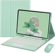 Keyboard Cover for Samsung Galaxy Tab S6 Lite 10.4" 2020 Model SM-P610 (WI-FI) SM-P615 (LTE) with Touchpad and Mouse, Cute Round Keys Color Detachable Wireless Bluetooth Keyboard,Light Green
