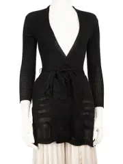 Black Long Mesh Sheer Cardigan