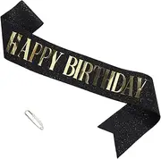 ZHBDPaty "Happy Birthday Glitter Sash - One Size Fits Most - Birthday Party Decorations - Birthday Sash for Women - Bday Sash for Gilrs- Birthday Sash for Adults Party Supply (Black)