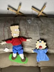 RARE The SIMPSONS Bart and Maggie Simpson Handmade Wood Marionette Puppet