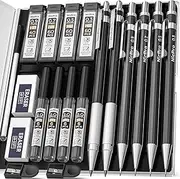 Nicpro 6 PCS Art Mechanical Pencils Set, Black Metal Drafting Pencil 0.3, 0.5, 0.7, 0.9 mm & 2PCS 2mm Graphite Lead Holder(4B 2B HB 2H) For Writing Sketching Drawing With 8 Lead Refills Eraser Case