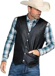 BaronHong Classic Black Motorcycle Leather Vest with Snap Button for Men - Riding Club Motorcycle Vests for Adults