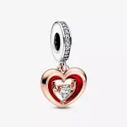 100% Authentic PANDORA Brand 782450C01 Two tone Red Radiant Heart Dangle Charm