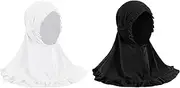 [YJZQ] Girls' Muslim Headscarf, Soft Hijab, Breathable Headwear, Elastic Islamic Hijab with Ruffled Lace, Foldable Arabic Headpiece for 2-6 Years Old