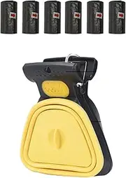 Doggy Scooper, Portable Foldable Pet Waste Scooper, Pet Waste Scoopers, Dog Poop Catcher with Bag, Pet Pooper Scoopers, with 6 Rolls Bags, for Yard, Walks, Travel, All Dogs (Yellow small)